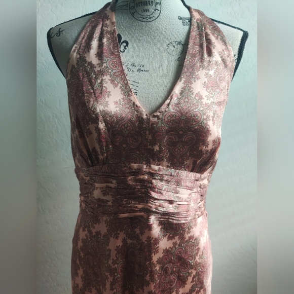 Ann Taylor LOFT 100% Silk semi-formal wedding guest pink halter maxi dress_10 - Picture 6 of 13